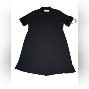 NWT Chaus Woman Black Shirt Dress 22W – Pleated Hem Embroidered Lace Sleeves